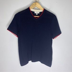 St‎ John Sport Sweater Size Small Wool Blend Navy Blue Knit Short Sleeve CP0296